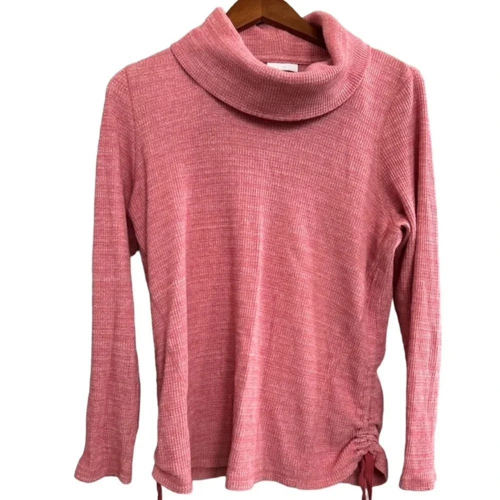 J Jill Coral Heather Ribbed Knit Turtleneck w/ Ruched Sides Sz M